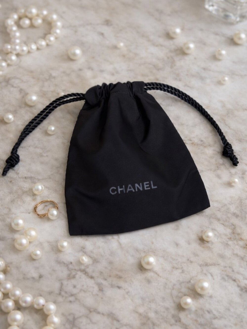 CHANEL Logo Jewelry Gift Bag Small Cosmetic Lipstick Travel Gym Drawstring Pouch